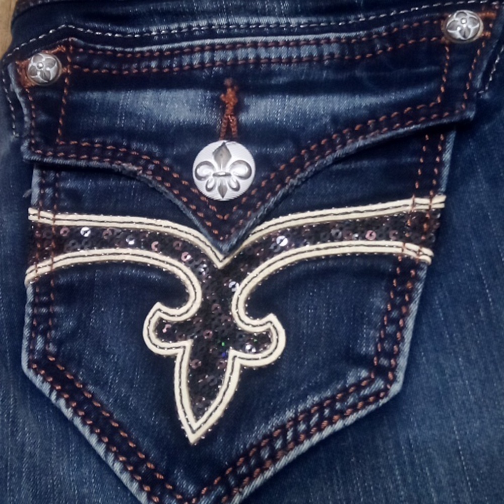 Rock Revival Women's 28 Skinny Hazel Shimmer Flap Pockets Distressed NWOT